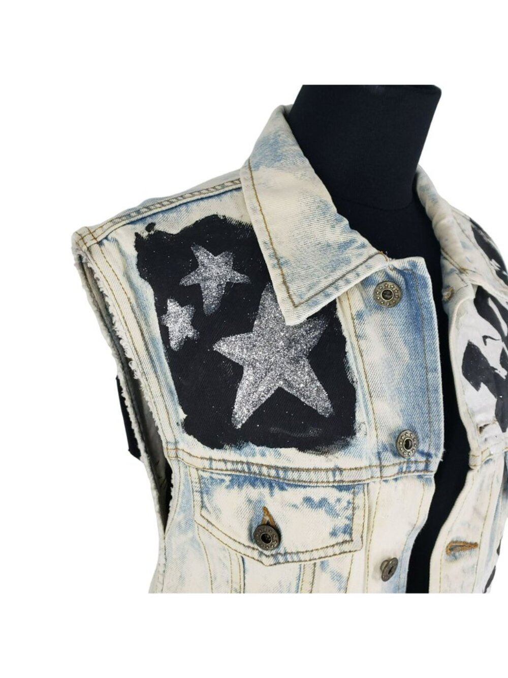 Faith Connexion $985 White Denim Vest Graffiti Print Punk Art to Wear DIY - Picture 9 of 16